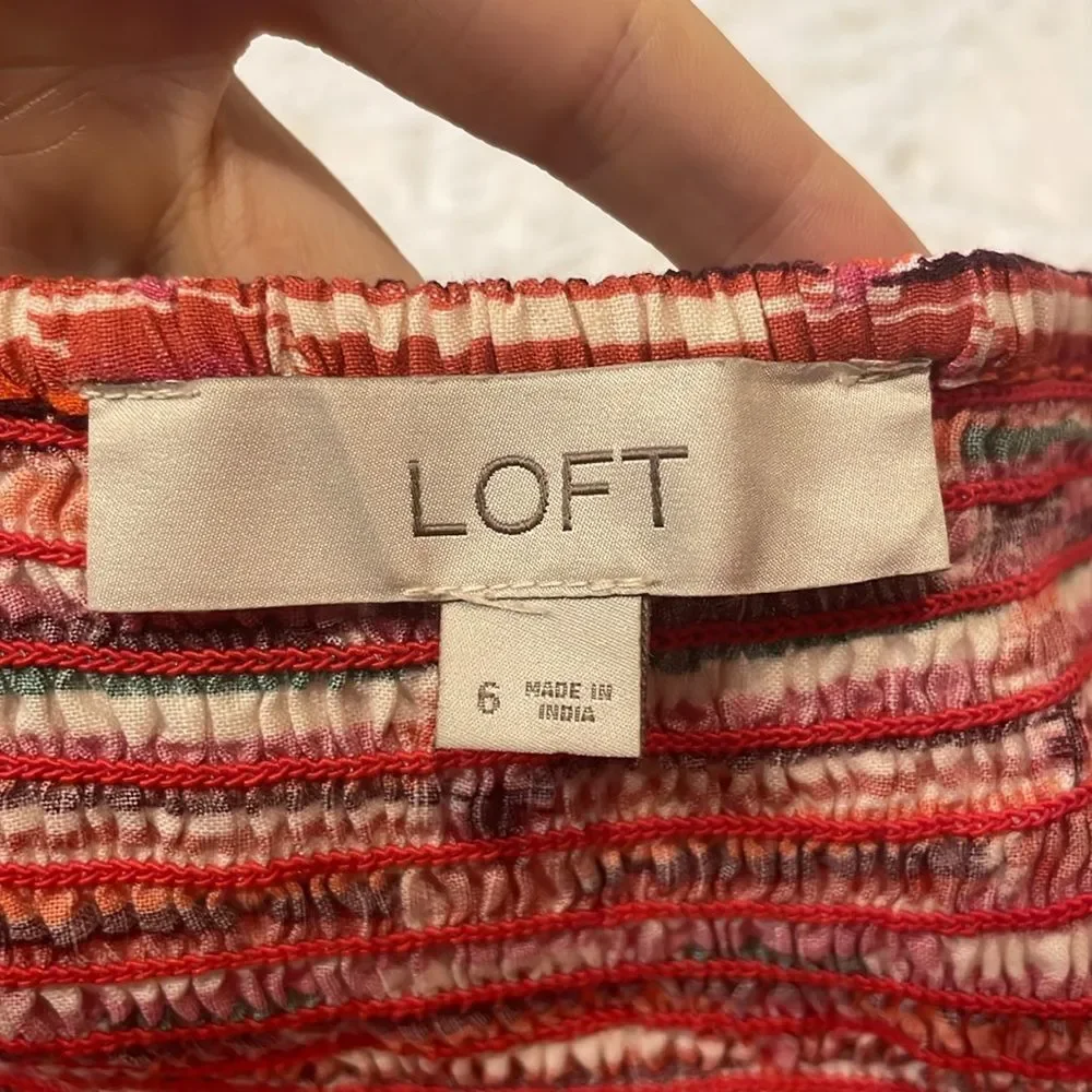 Loft- Ikat Vibrant Aztec Boho Beachy Southwestern Multicolor Ruffle Dress- 6